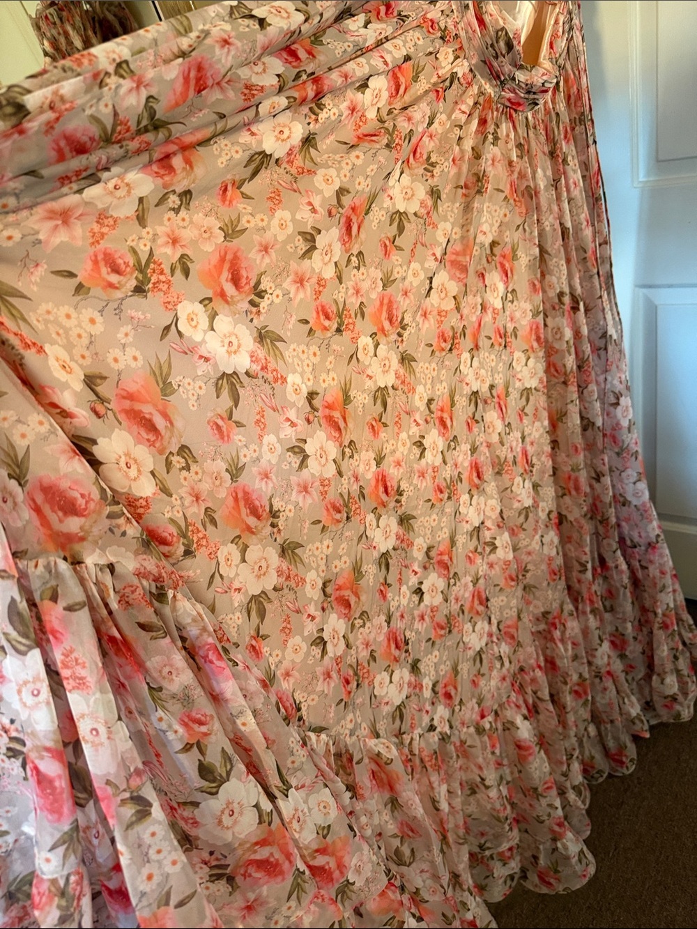 MAC DUGGAL Pink Ruffle Tiered Cut-Out Chiffon Floral Gown - Picture 8 of 16